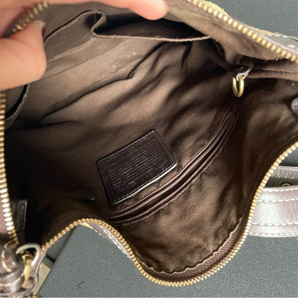 Coach Vintage Hobo Y2K Shoulder Bag Gold Brown‎ Patchwork Suede Leather Purse